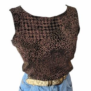 Vintage Glitter Floral & Checker Print Tank Top